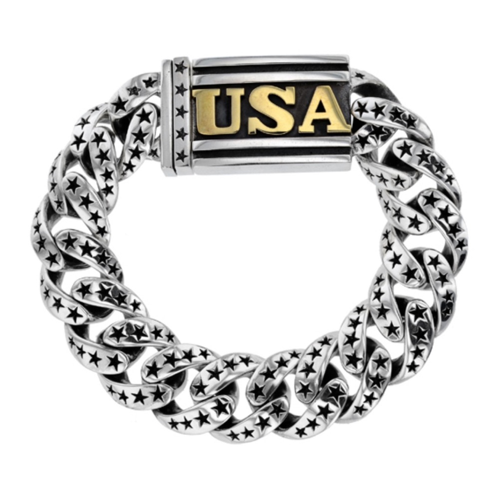 King baby studio Sterling Silver Star link bracelet with USA clasp SZ 8.75